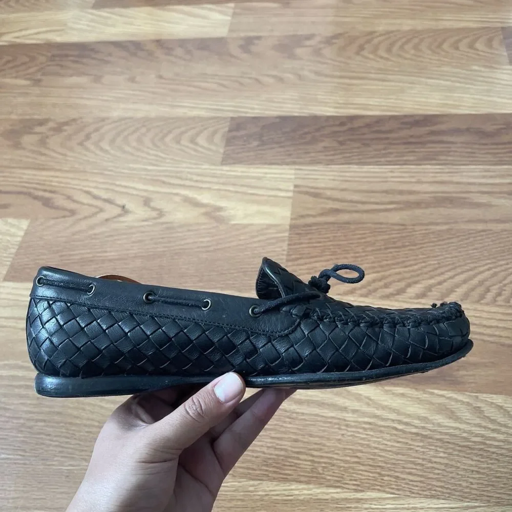VTG Genuine BOTTEGA VENETA Intrecciato Black Woven Leather Loafers, Size 41.5